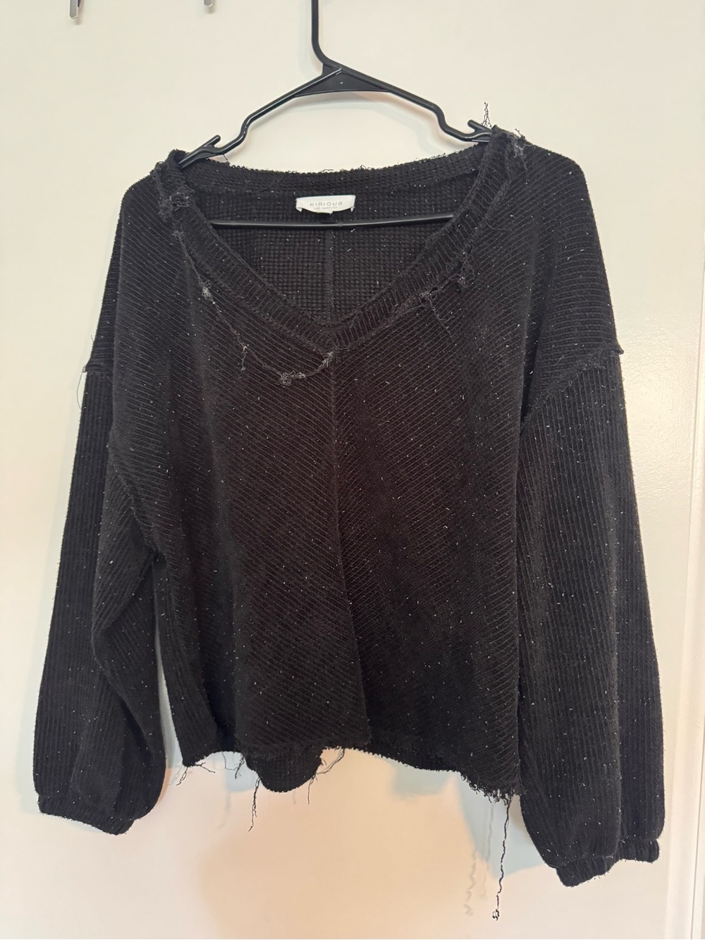 Black Distressed V-Neck Sweater